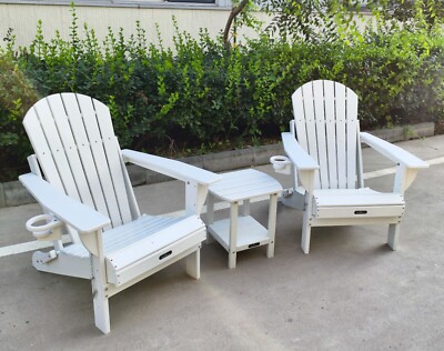 Plastic Folding Adirondack Chairs Set of with Table, with Cup Holder  White