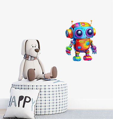 Niedliche Cartoon Roboter Spielzeug Wandkunst Schlafzimmer bunte Auto Vinyl Aufkleber Abziehbilder a8020