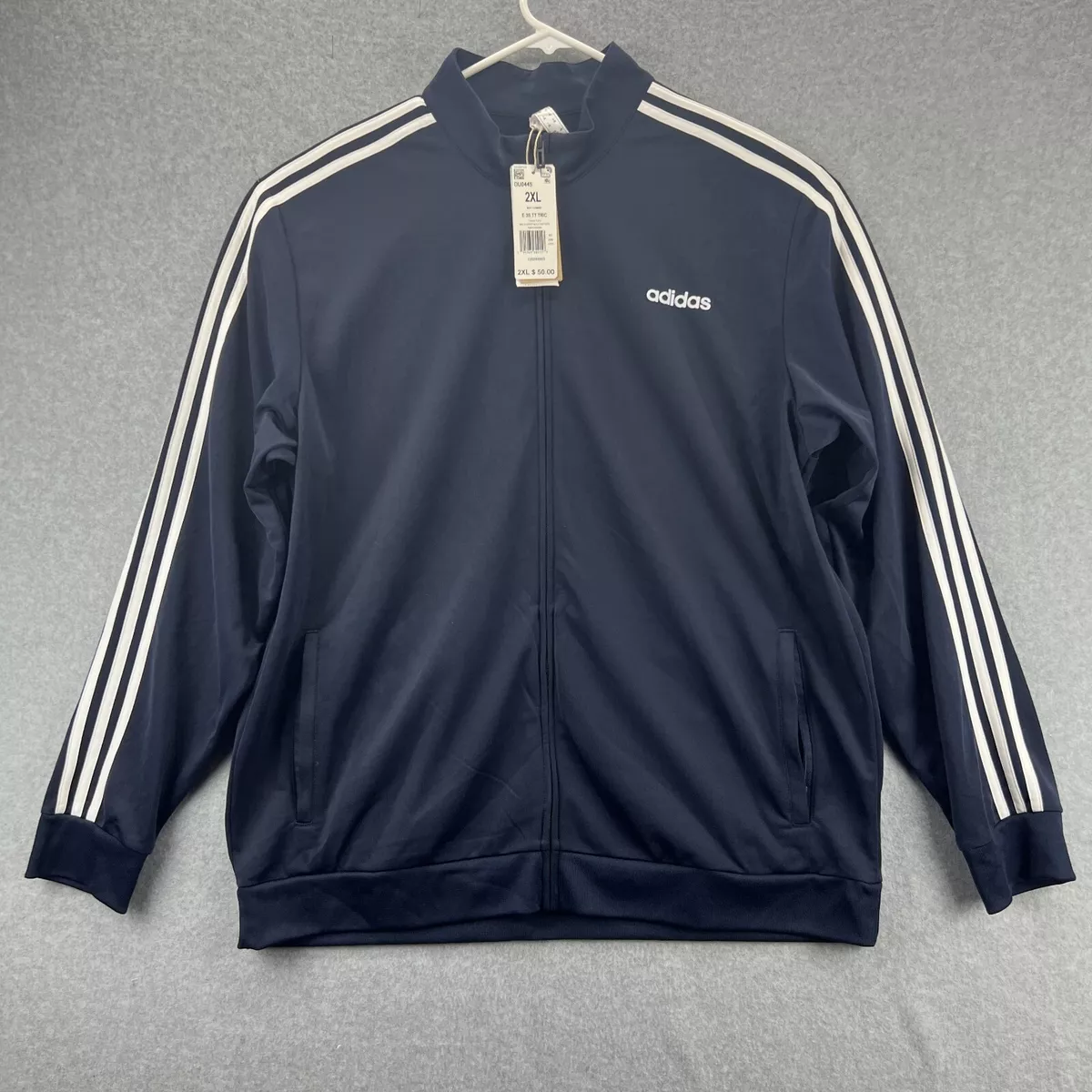 Adidas Men's Essential 3Stripe Tricot Track Jacket Legend Ink/White Size  2XL | eBay