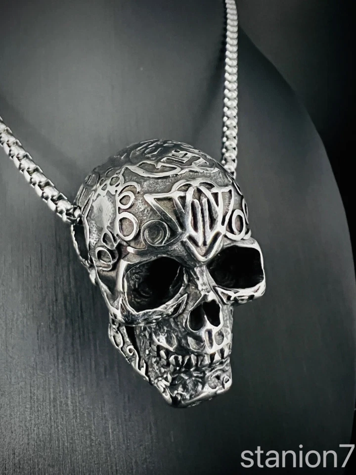 Skull Totenkopf Anhänger Edelstahl Halskette Herren Schmuck Wikinger Biker KE92B - Bild 2 von 4