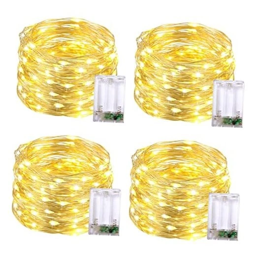 4 Pack 50 LED Fairy Lights Battery Operated, 16ft Classroom 4*50LED Warm White