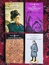 4 x vintage Penguin Classics books set (Chaucer, Henrik Ibsen, Gustave Flaubert)