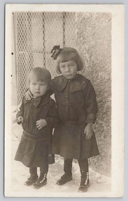 1920 Sioux Indian Girls in Dresses & Lace-Up Boots Native American RPPC Postcard