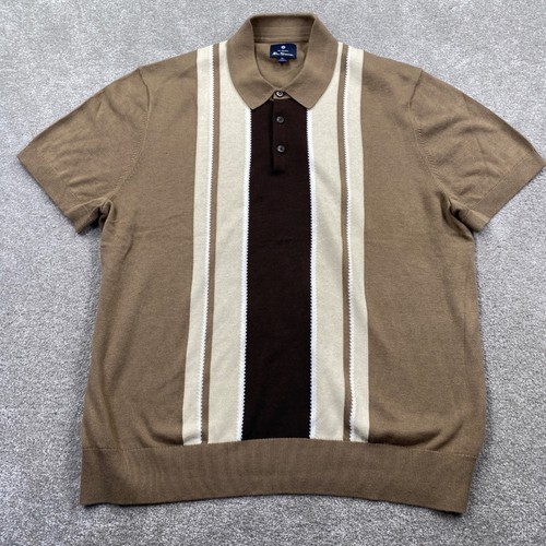 Ben Sherman, Ben Sherman Knit Polo Shirt Mens XL Brown Striped Short Sleeve Mod Retro