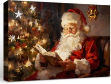 Christmas Canvas Wall Art Print, Vintage Santa 12"L x 8"W, Picture 1