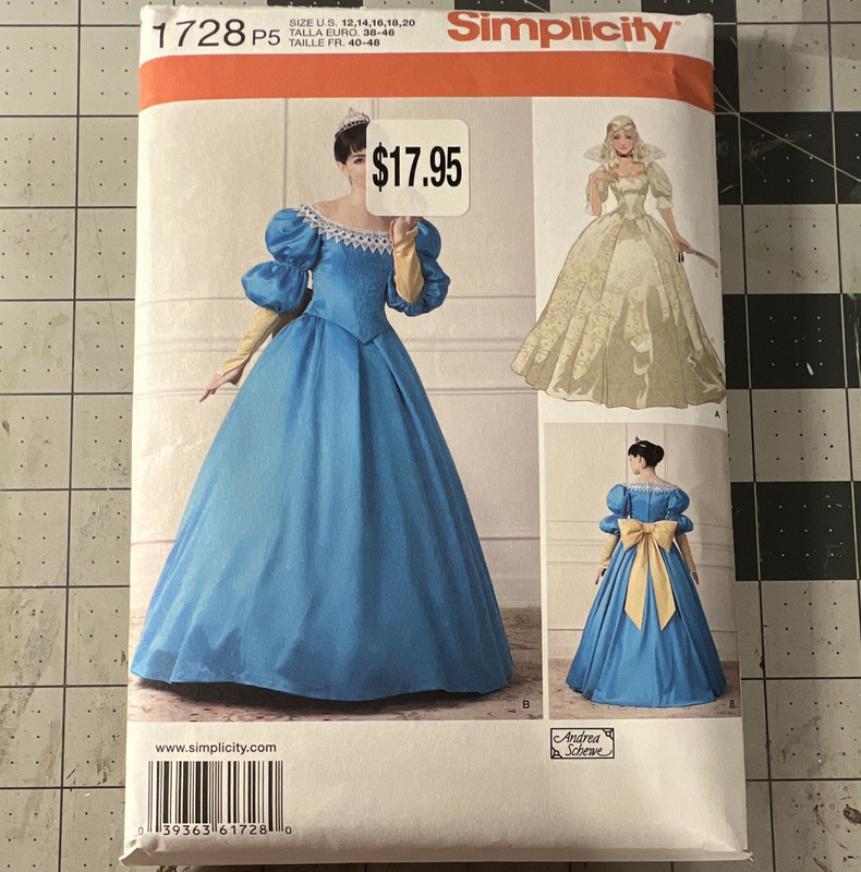 Simplicity 1728 Women’s Bridal Dress Costume Sewing Pattern Sizes 12-20