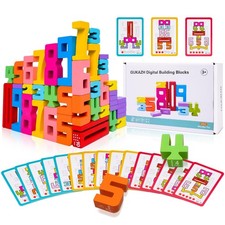 40 PCS Wooden Number Building Blocks, Math Learning Tools Digital Building Bl...