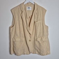 Zara Studio M/L Yellow 100% Linen Oversized Utility Waistcoat Vest Sleeveless
