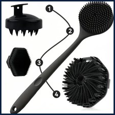 4Pcs Silicone Bath Brush Set Long Handle Body Back Cleaning Shower Tools