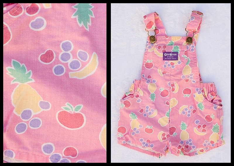 ヴィンテージ oshkosh レア 花柄 ローズ 12m Vtg 90s Oshkosh Girls Pink Cherry Pineapple Fruit Shortall Short