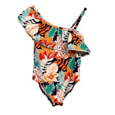 Janie and Jack Girls One-Shoulder Ruffle Swimsuit Size 4 Tropical Floral Print