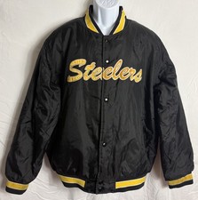 Vintage NFL Pittsburgh Steelers Black Satin Bomber Jacket Men  s Size XL