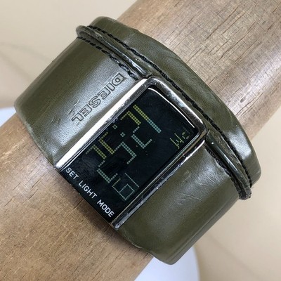 Diesel Men DZ7053 Dress Green Leather Band Quartz Digital 41mm Watch 6'' Read!