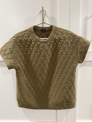 COCO + CARMEN Olive Quilted Geometric Crew Neck Short Sleeve Pullover Top S/M