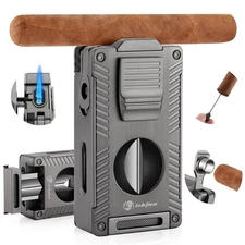 LIHTUN Cigar Torch Lighter, All-in-1 Cigar Lighter Built-in Cigar Holder Cigar