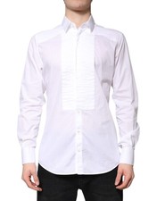Dolce & Gabbana White GOLD Cotton Poplin Bib Men Dress Men's Shirt Authentic