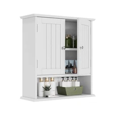 White Bathroom Cabinet Wall Mounted, Small Bathroom Medicine Cabinet with 2 D