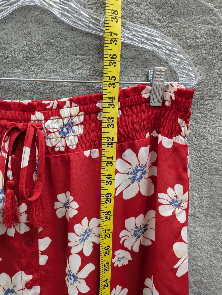 Falda Floral Para Mujer XL Roja Cintura Calada Corbata Imitación Botón Semi Transparente Tropical Foto 2 de 4