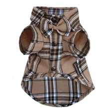 Soft Casual Dog Plaid Shirt w/ Bow Tie, Gentle Western Pet Clothes, Cotton, Sm, 