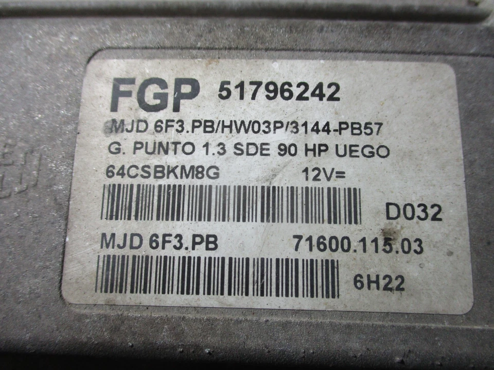 MJD6F3.PB CENTRALINA INIEZIONE MOTORE FIAT GRANDE PUNTO 1.3 M-JET 90CV 51796242 - Immagine 2 di 4