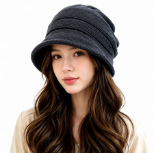 Women Knitted Visor Hat Soft Knit Cap With Br...