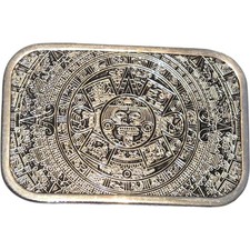 Y2K Aztec Calendar Sun Stone Belt Buckle Silver Tone Mayan Style