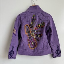 Oilily Purple Music Guitar Bomber Jacket Girl 5T 6T Military Style Festival Bead