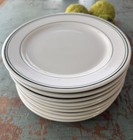 Set of 8 Sterling Vitrified China 9” Dinner Plates Green Band East Liverpool USA