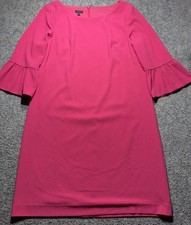 Talbots Crepe Shift Dress 3/4 Bell Sleeve Bright Pink Size 14