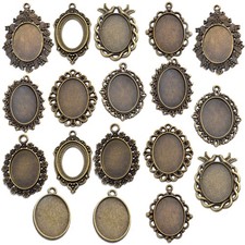 18 Pieces Bezel Pendant Trays, 25 x 18mm Oval Pendant Trays Bezels Cabochon S...