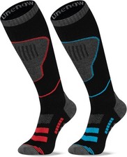 Merino Wool Ski Socks 2 Pairs, Thermal Knee High Warm Large, 2 Pairs-blue/Red