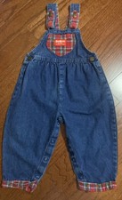 Vintage Oshkosh Bgosh Girls 3T Overalls Rare Floral Deinim Plaid Red Pattern