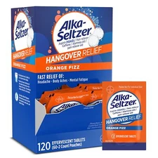 Alka-Seltzer Hangover Relief, Fast-Acting Tablets, 120 Ct, Orange Flavor