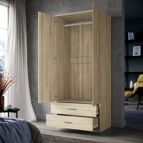 2 Door 2 Drawer High Quality Cupboard 180cm Oak Multi-purpose Wardrobes - Picture 4 of 17