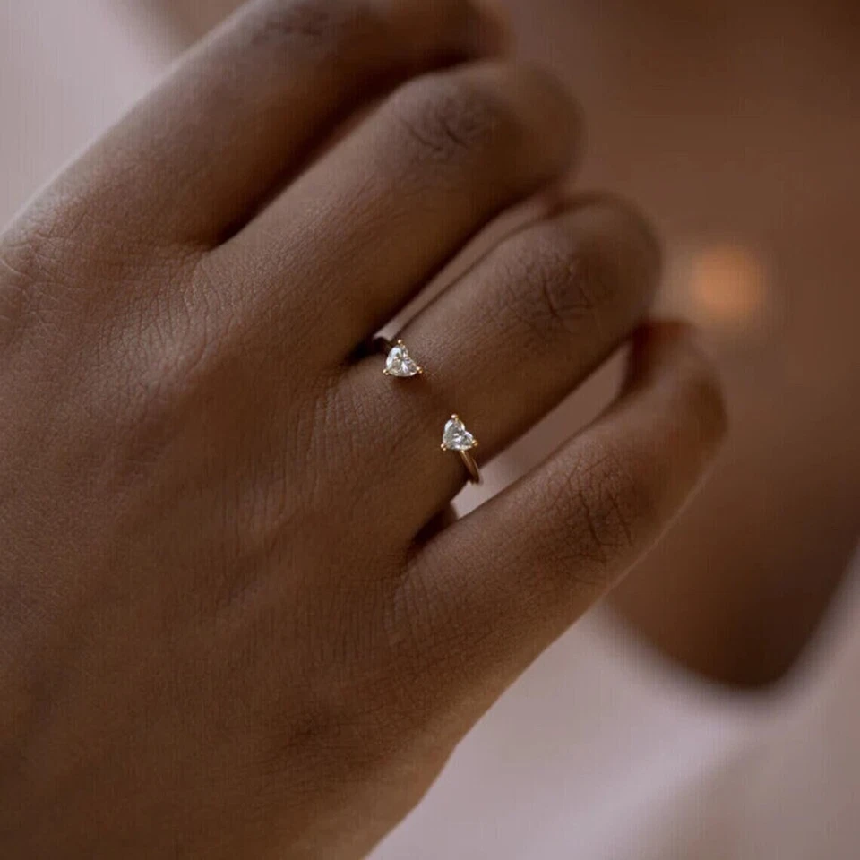 Open Band 0.36CT Heart Cut Lab-Grown Diamond Real 10K Yellow Gold Stackable Ring - Image 3 of 4