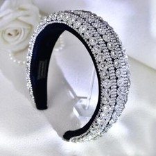 Silver Padded Headband for Women Shiny Rhinestone Hairband Party Full Crystal...