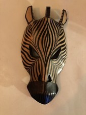 WOODEN HAND CARVED TRIBAL ZEBRA MASK WALL HANGING 10  