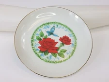 Blue Butterfly Red Roses Regal Rose Fine Porcelain Plate by Jasco  22k Gold Edge