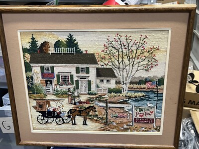 Vintage Decorative Horse Animal Needle Craft Yarn Art Framed 19.5  x 23  OldTown