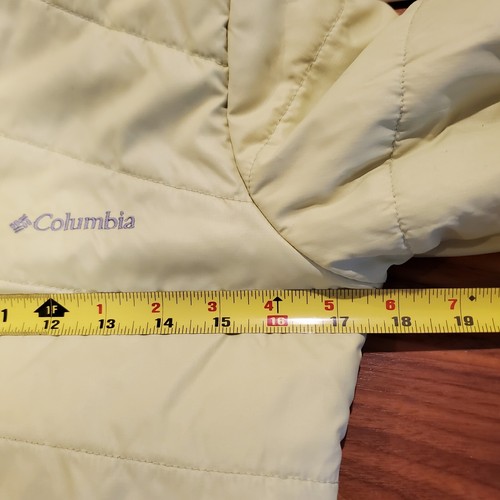 Columbia Omni-Heat Girls Puffer Jacket Youth Large 14/16 Yellow Pink Hood Spring - Picture 7 of 17