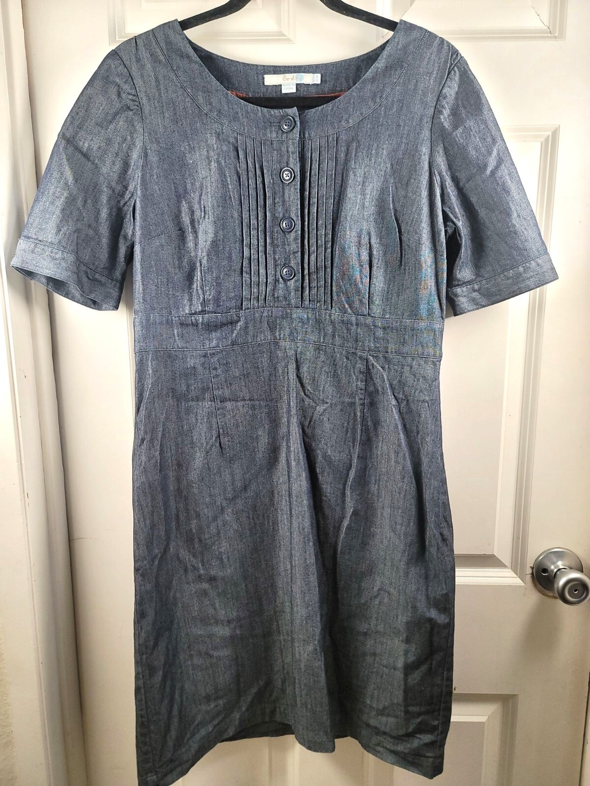 Boden Women's Denim Pleated Button-Front Dress Size 8