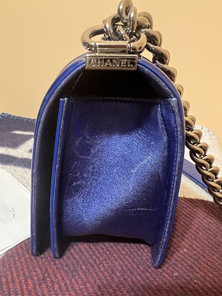 Chanel Old Medium Boy Bag Electric Blue Patent 19 Series