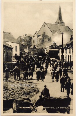 Alte Postkarte - Markttag in Ramelton Co Donegal Irland