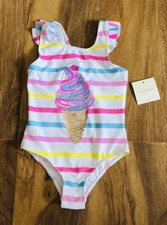 NWT Cynthia Rowley Girls Striped Sequin Ice cream Cone One-Piece Swimsuit Sz 4