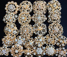 24 pcs lot Mixed Alloy Golden Rhinestone Crystal Brooch DIY Wedding Bouquet DIY