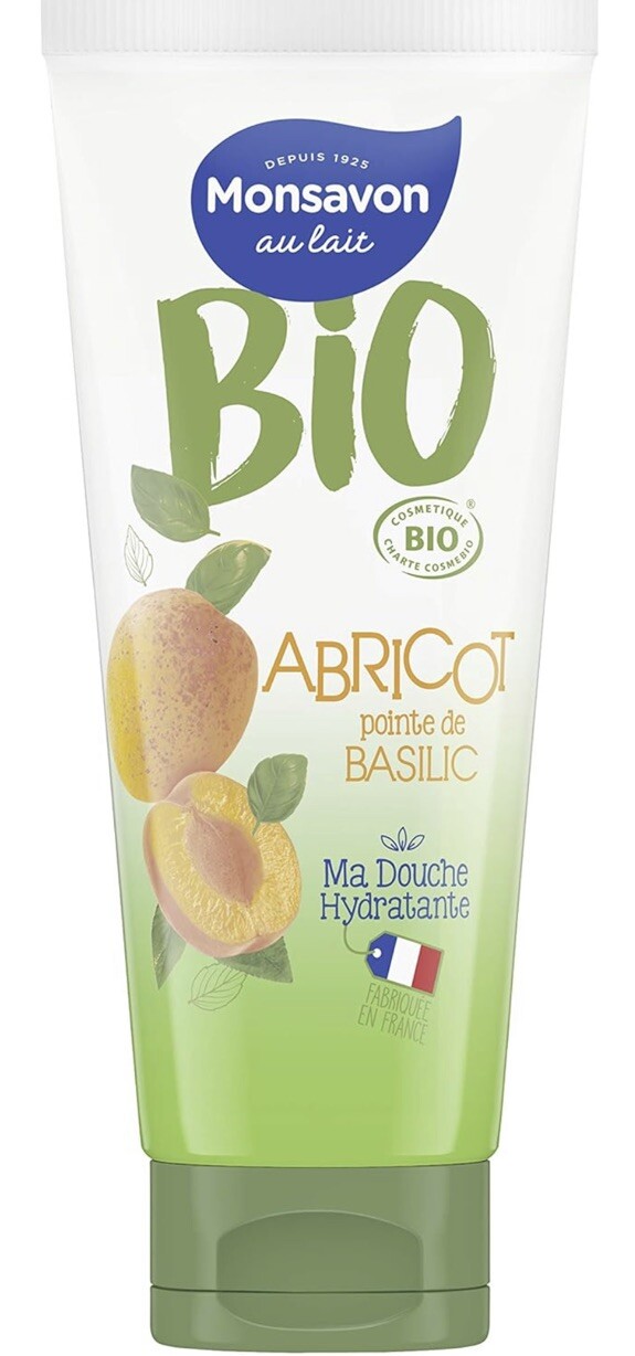 Gel douche bio Monsavon abricot le lot de 3 flacons format voyage pour sport et weekend
