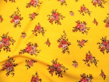 Printed Liverpool Textured 4 way Fabric Stretch Yellow Pink Floral Bouquet I400