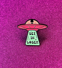 Listing image for Get In Loser UFO Enamel Pin | Alien Abduction Lapel Pin, Cute Pink Aesthetic