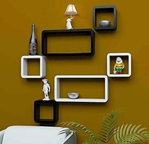 SET OF 6 MDF Wooden Shelves Wood Wall Mounted Intersecting Wall Shelves Home New