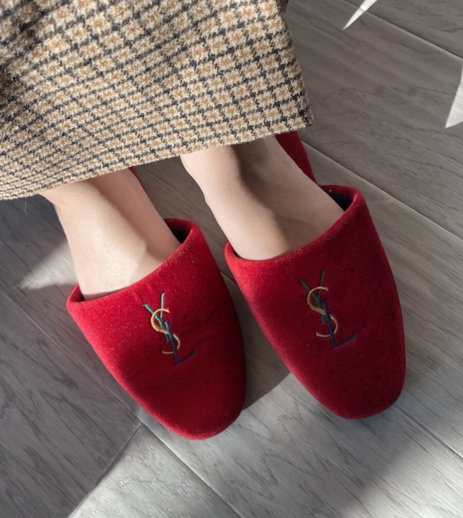 Ciabatte da camera Yves Saint Laurent rosse vintage